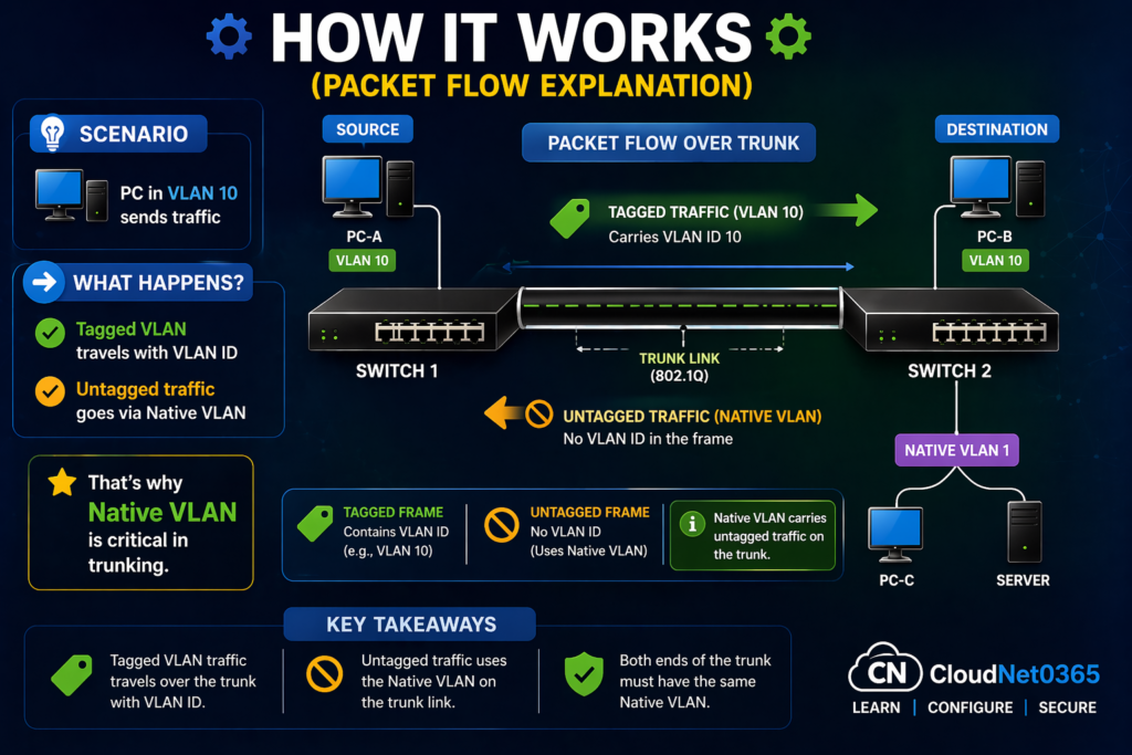 How packet flow works in Default Vlan vs Native Vlan