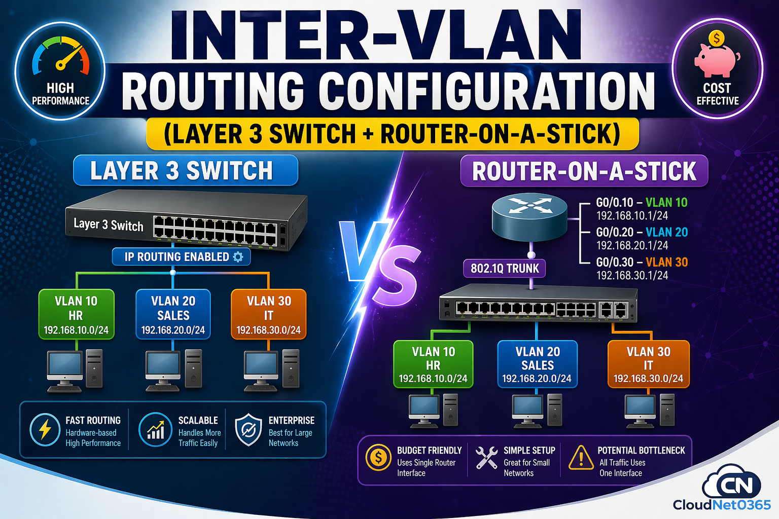 Inter-VLAN Routing Configuration (Layer 3 Switch + Router-on-a-Stick)