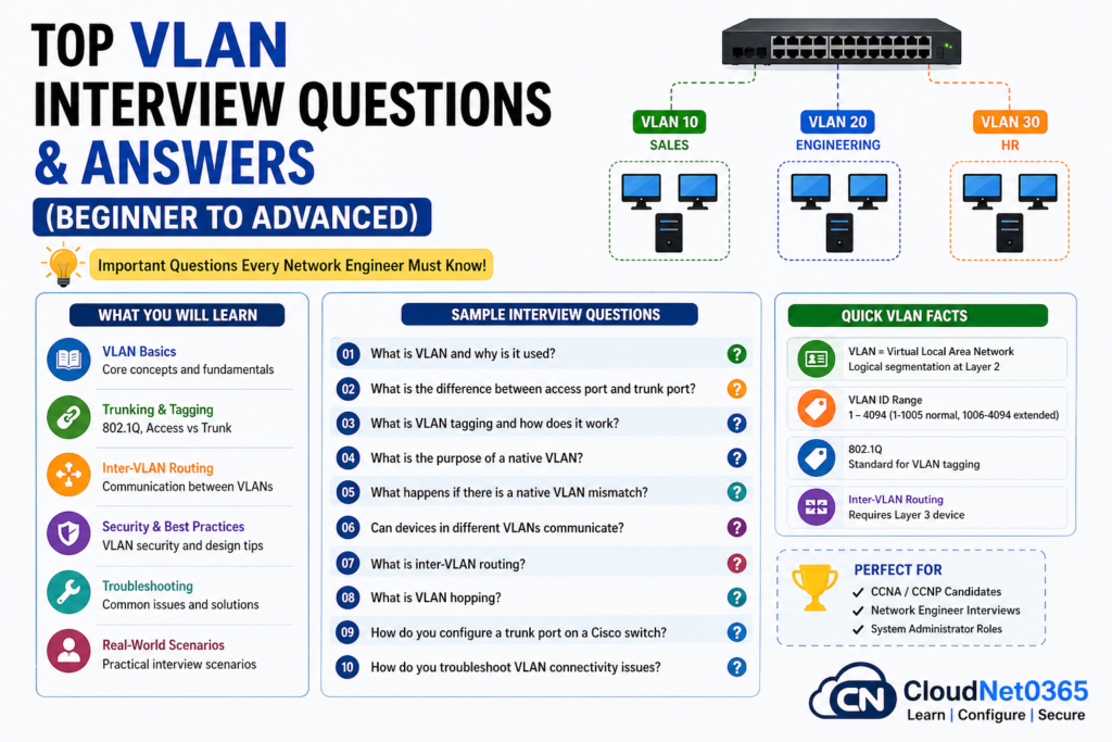 Top VLAN Interview Questions and Answers explained with diagram