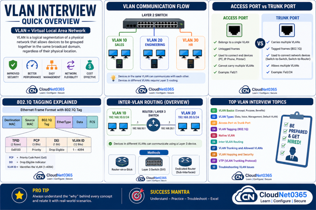 Top VLAN Interview Questions and Answers explained with diagram
