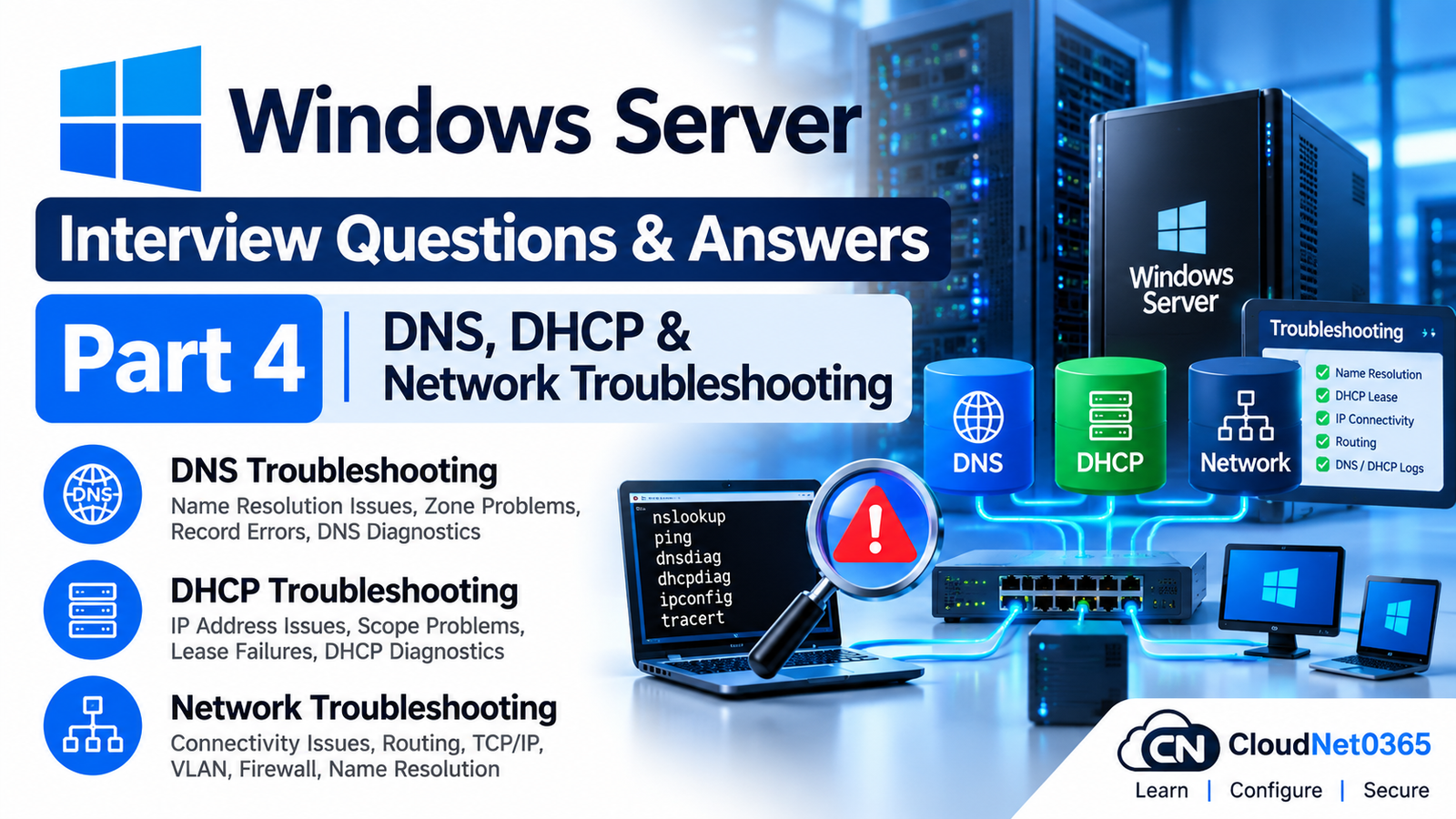 Windows Server Interview Questions & Answers – Part 4: DNS, DHCP & Network Troubleshooting