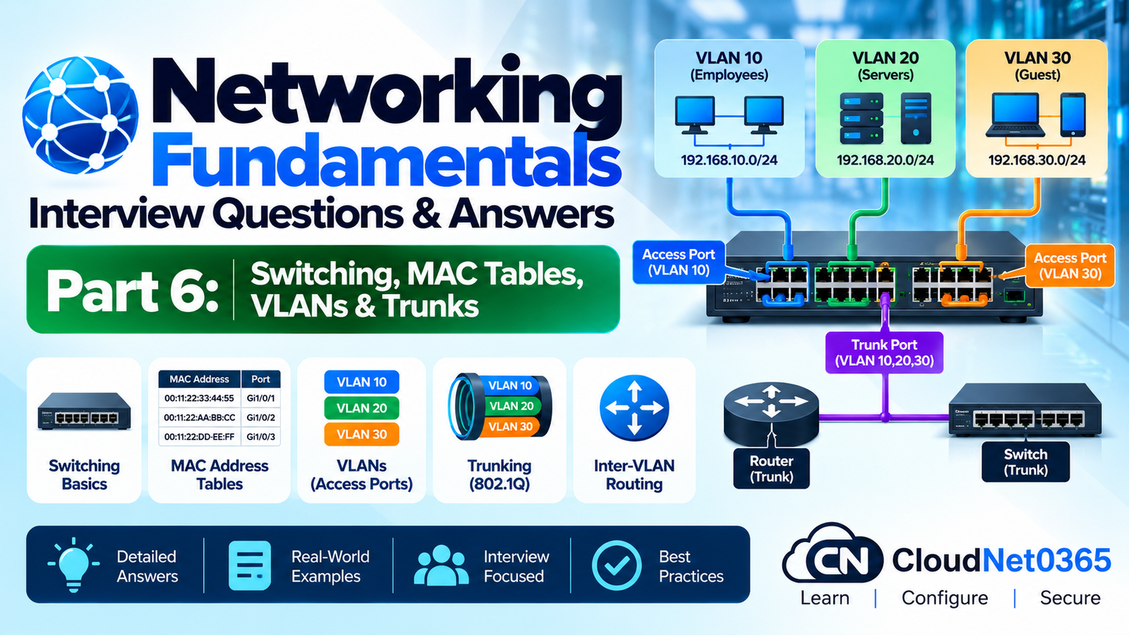 Networking Fundamentals Interview Questions and Answers – Part 6: Switching, MAC Tables, VLANs & Trunks